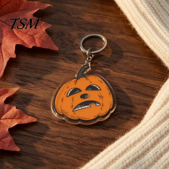 Pumpkin Pattern Charm Halloween Creepy Acrylic Keychain, Double-sided Head Key Ring Durable Metal Chain for Backpacks, Decorative Car Holiday