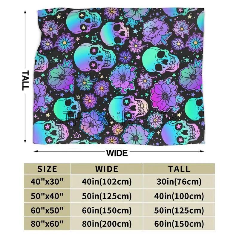 Blaue Schädel und Blumen Fleece-Decke für Bett Wohnzimmer Sofa Couch Weich Warm Leicht Gemütlich Plüsch Überwurfdecken Heimdekoration