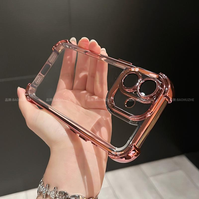 Luxury Plating Clear Shockproof Phone Case For iPhone 12 13 14 15 16 Pro Max Plus XS XR X Transparent Acrylic Anti-Shock Cover