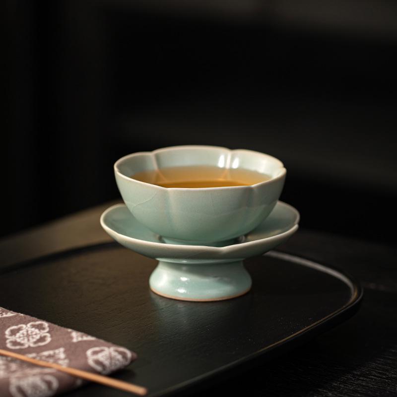 Ru Kiln Sky Blue Crackle Ceramic Tea Cup - Single Tea Tasting Bowl with High-End Gift Packaging