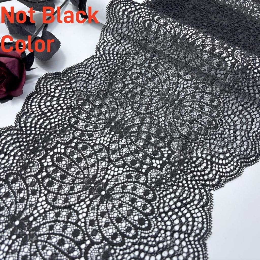 22.5cm Wide Elastic Lace Trim, Scallopped Stretchy Trim Lace for Lingerie, Underwear, Bra, Dress, Garment, Home Decor, Crafting  (Blackish Gray)