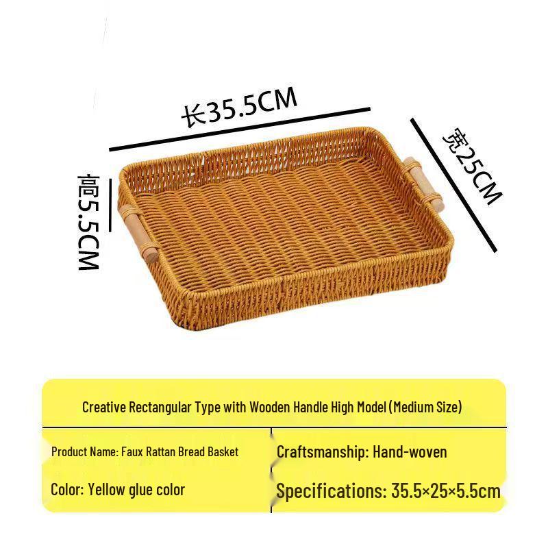 Woven Rattan Snack & Fruit Basket Tray for Living Room or Picnic Display