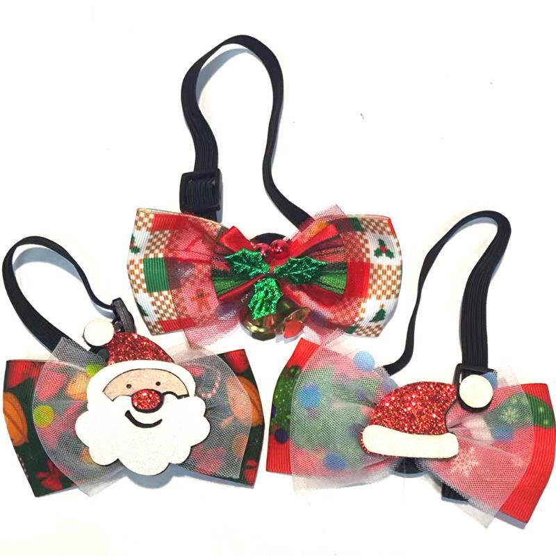 Christmas Pet Bow Ties With Adjustable Neck Strap Cute Festive Patterns For Small Dogs Cats Holiday Photoshoots