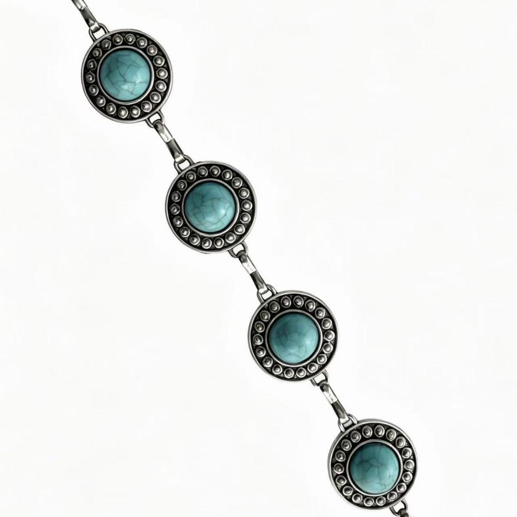 Turquoise Retro Metal Waist Chain - Women's Western Style Geometric Carved Belt for Skirts