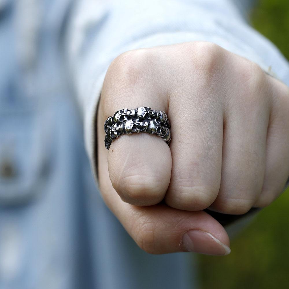NOUVEAU Bague Crâne en Acier Inoxydable 316L pour Homme Vintage Aegishjalmur PUNK Bijoux Cadeau Unique pour Lui