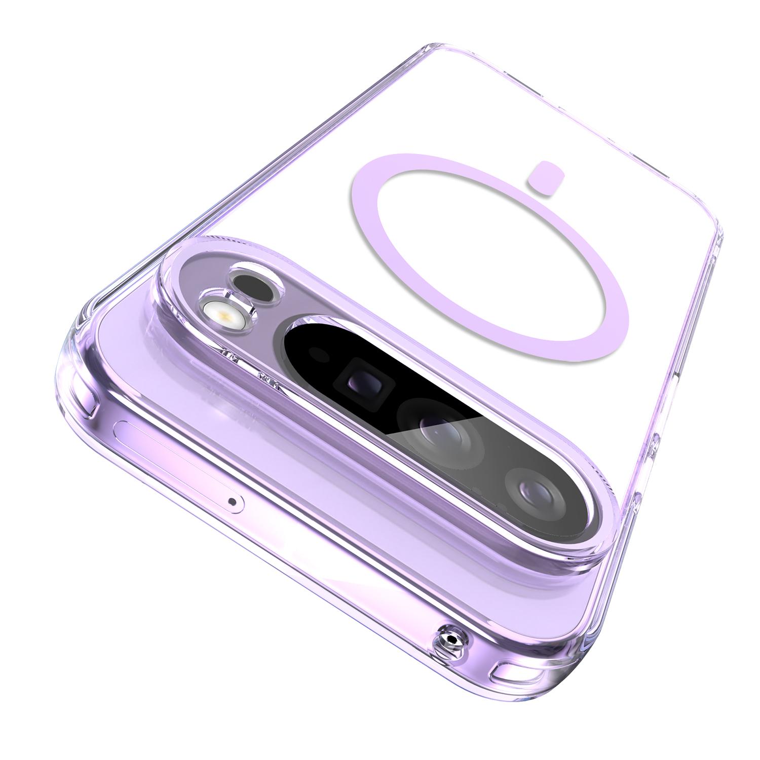 Voor Magsafe Hoesje Voor Google Pixel 10 9 Pro XL 10A 9A Funda Camera Bescherming Magnetisch Draadloos Opladen Anti-Vergeling Transparante Hoes Google Pixel 10 paars