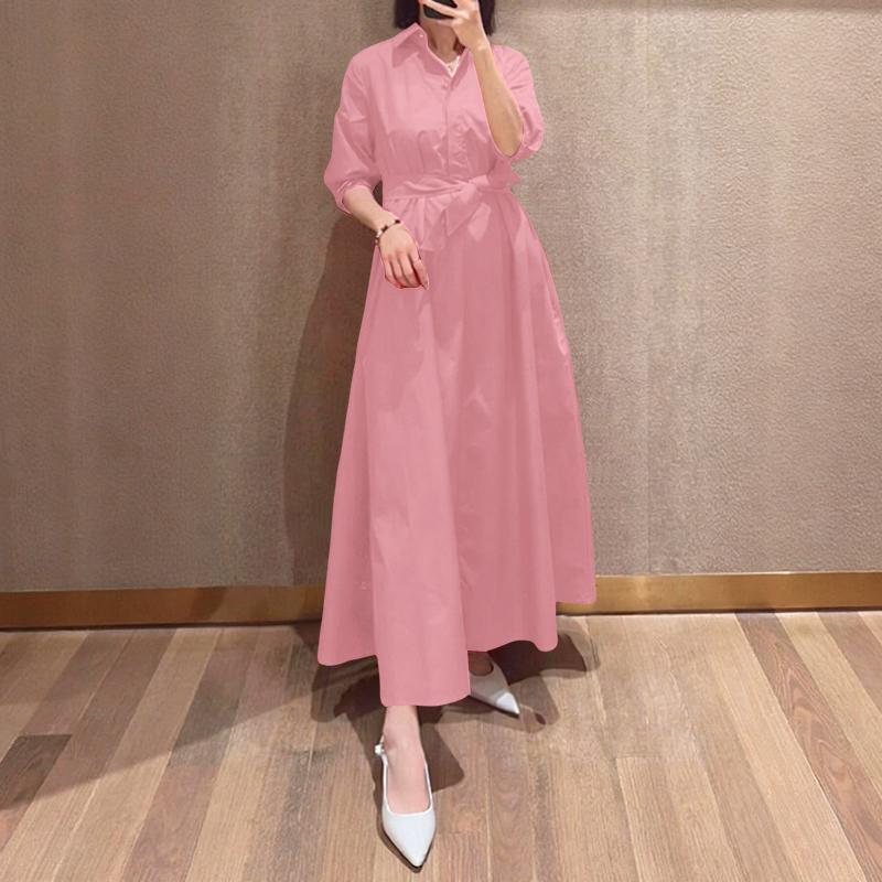 

ZANZEA Женское повседневное платье с отложным воротником и коротким рукавом 5XL розовый