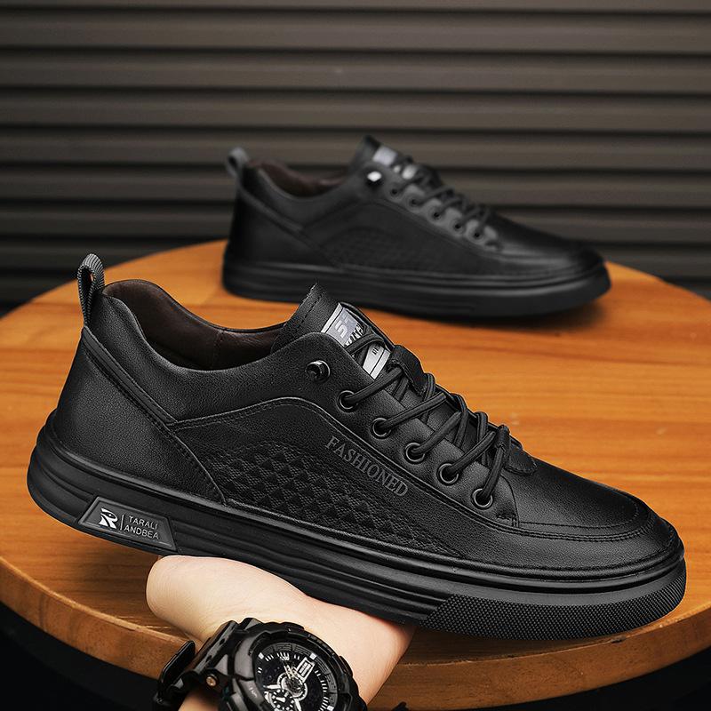 

Мужская обувь 2024 года, новые летние дышащие модные брендовые универсальные туфли на плоской подошве, мужская повседневная кожаная обувь, спортивная модная обувь Xiaobai 44 чёрный