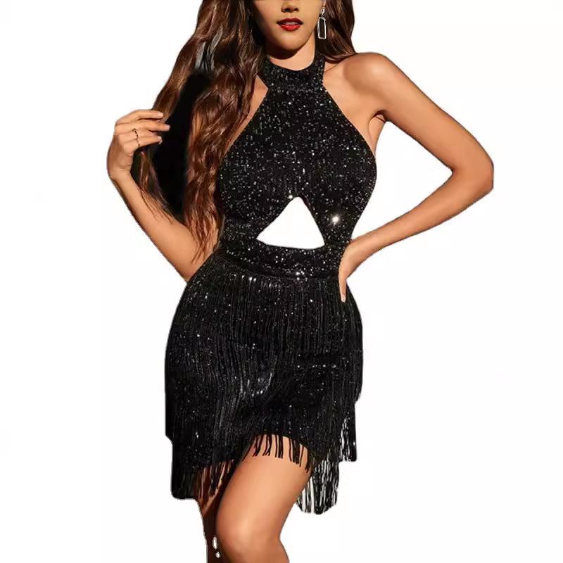 Women's Sexy Fringe Halter Dress