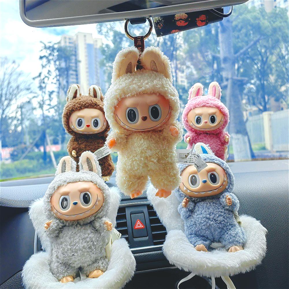 Car Plush Ornament  Anime Figure Labubu 1.0 Monster Vinyl Blind Box Series Heartbeat Macaron Doll  Kids Gift Birthday Toy  Air Outlet Ornament