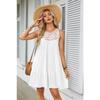 Women's Halter Neck Beach Dress Hollow Out Lace Patchwork Tiered Ruffle A Line Casual Vacation Sleeveless Midi Dress