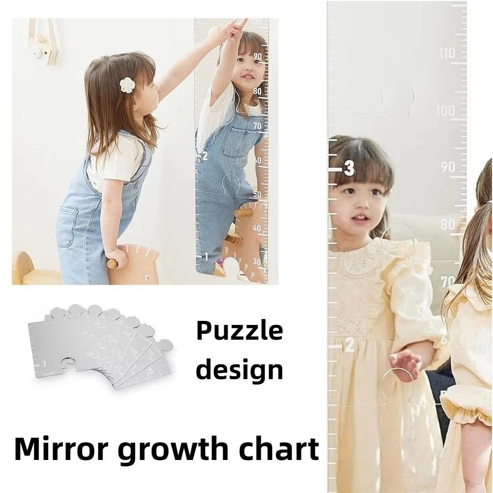 Firm Secure Paste Puzzle Mirror Growth Chart Foldable Design Height Measurement Tool  For Wall