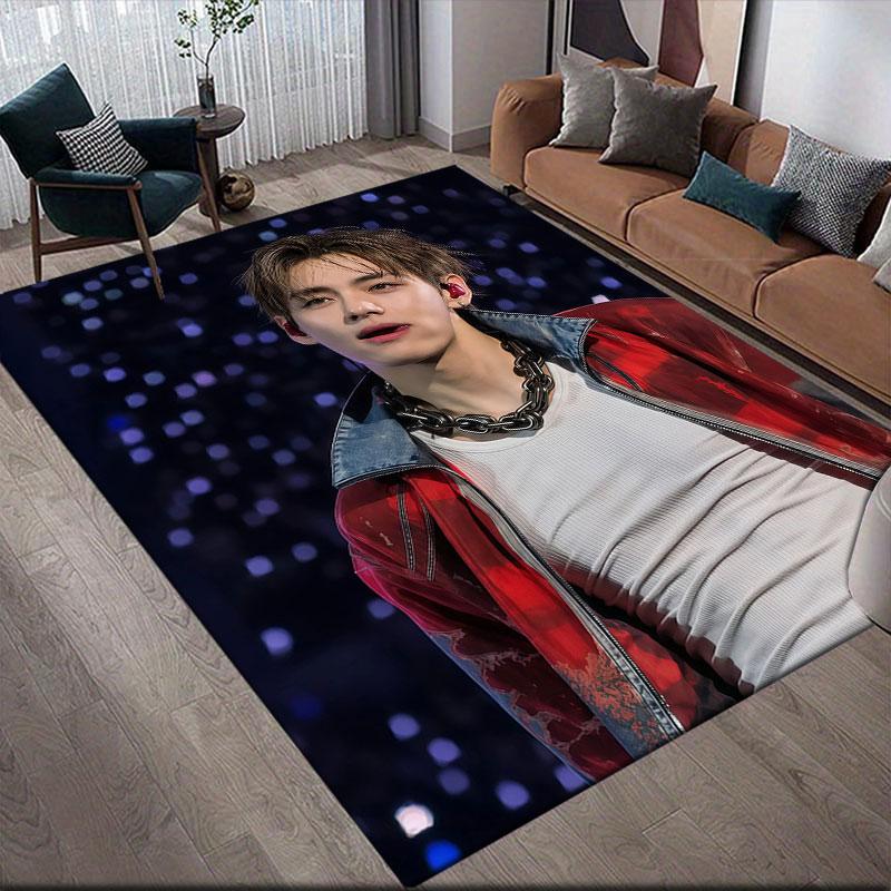 V Flannel Printed Carpet, Home Sofa Decoration for Living Room & Bedroom, Non‑Slip Play Flannel Floor Mat for Game Room