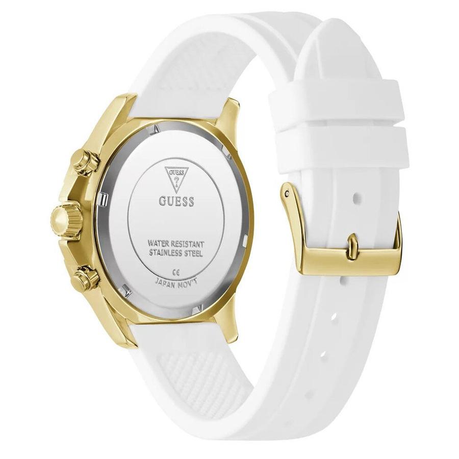 Guess Gold-Tone Crystal Watches for Women - Multi-Function Quartz Watches Female with Silicone Watch Band, 50m Waterproof for Daily Wear GW0772L3