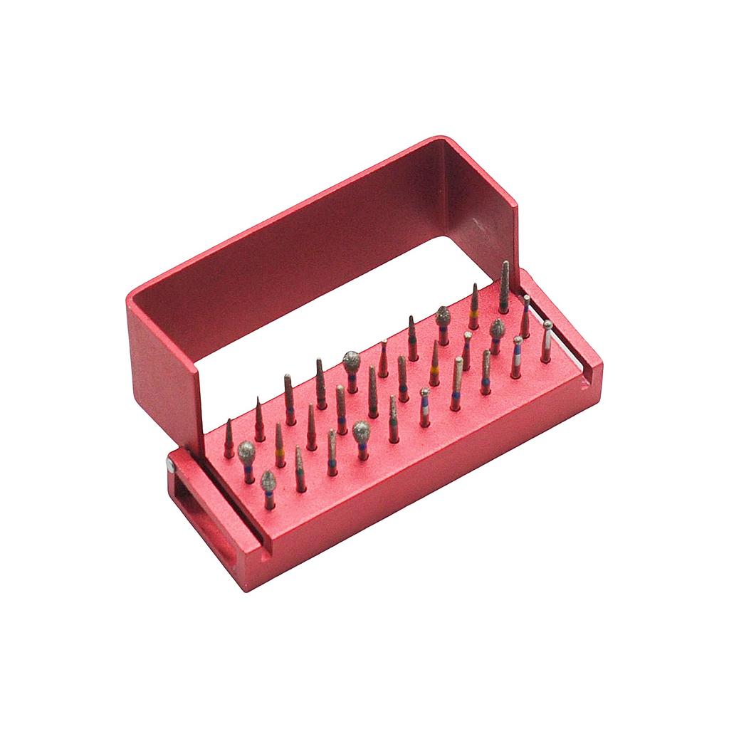 30Pcs Dental Diamond Burs Drill With Aluminum Disinfection Block Autoclavable High Speed Handpiece Burs Holder