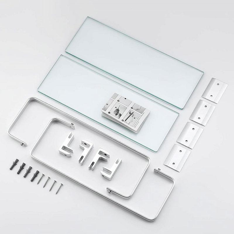 Space Aluminum Glass Shelf - Multi-size, Single or Double Layer Rectangular Bathroom Storage Shelf.