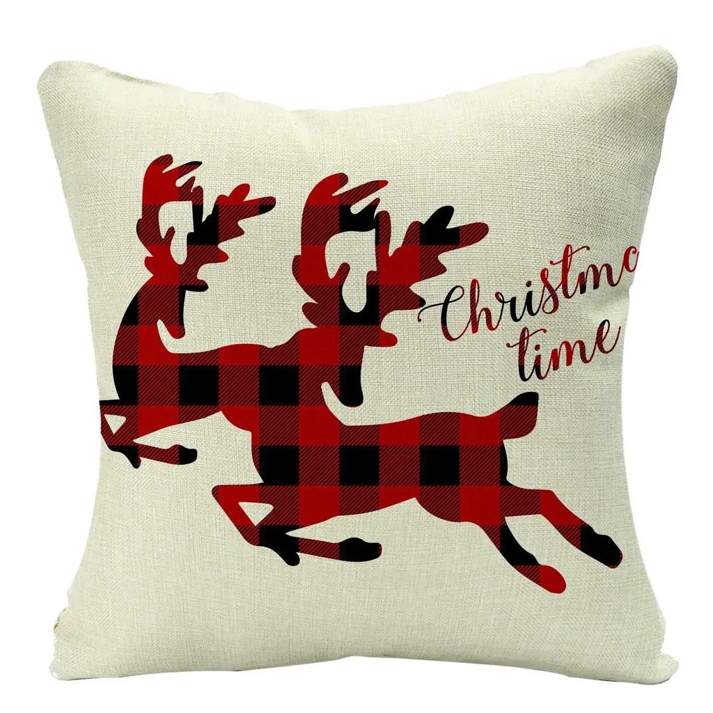 2022 Merry Christmas Home Decor Cushion Cover 45x45cm Cute Animals Cartoon Printed Throw Pillow Cover Xmas Decorative Pillowcase