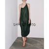 Summer New Product Women's Clothes Sexy Open Back Halter Spaghetti Straps Asymmetric Silk Satin Texture Dress 8073126
