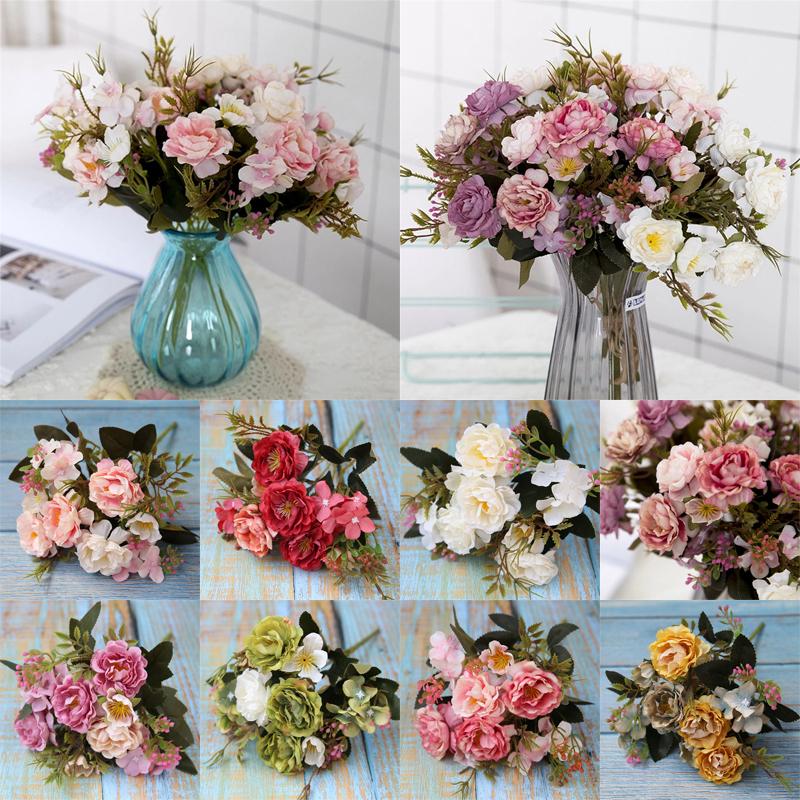 Artificial Peony Rose Flower Vintage Silk Fake Flower Bouquet Wedding Decor Home