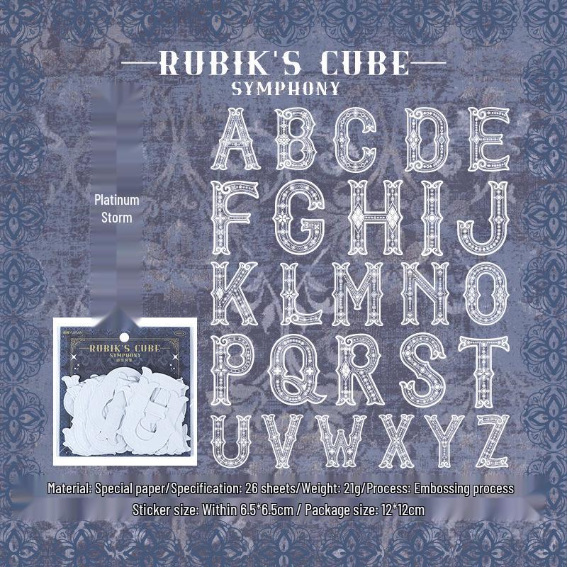 

Yuxian Rubik s Cube Journal Stickers - 26 European Embossed Letter Sheets in 4 Styles
