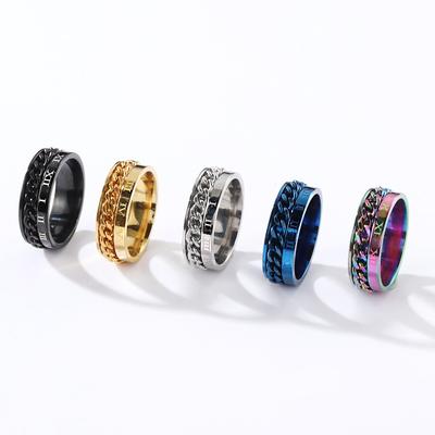 Hot Selling Atmospheric Roman Character Rotatable Chain Stripe Ring