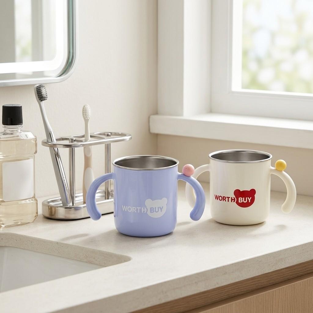 Bathroom Tumbler Toothbrush Holder Cup 316 Stainless Steel Gargle Cup Detachable Plastic Mug Anti-Scald Handle Accessories