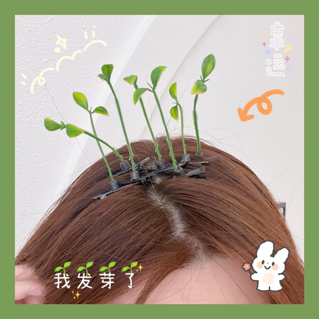 7 funny green grass hair clip bean sprout head long grass small hair clip head small clip selling cute top clip