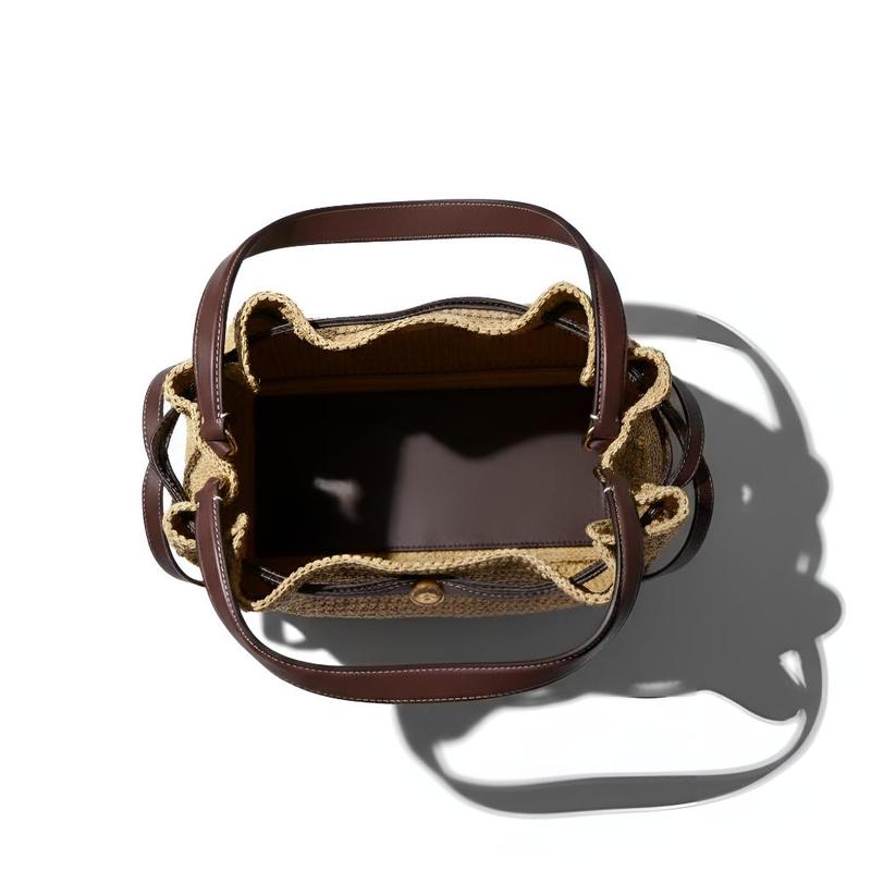 TORY BURCH Romy BUCKET All-over braided design raffia tree and leather shoulder bag large size women's beige 183250-254