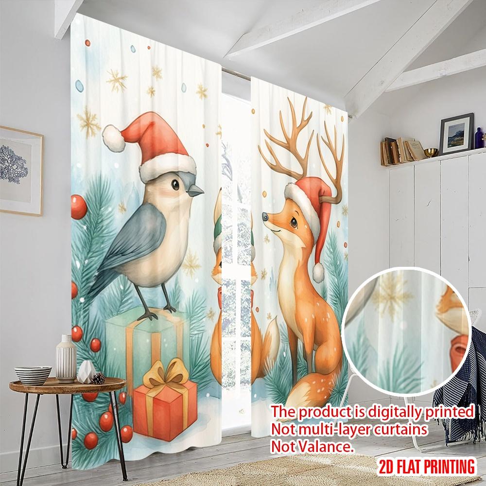 2pcs,2D plane printing Popular Curtain Panels Cute Festive Christmas Animals (3) Versatile 100% Polyester (without rod) Gifts