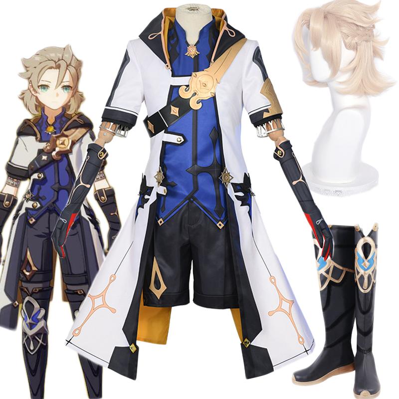 Game   Alchemist Albedo Cosplay Costume Men Fancy Uniforms Top Pants Coat Wig Albedo Cosplay Shoes For Halloween