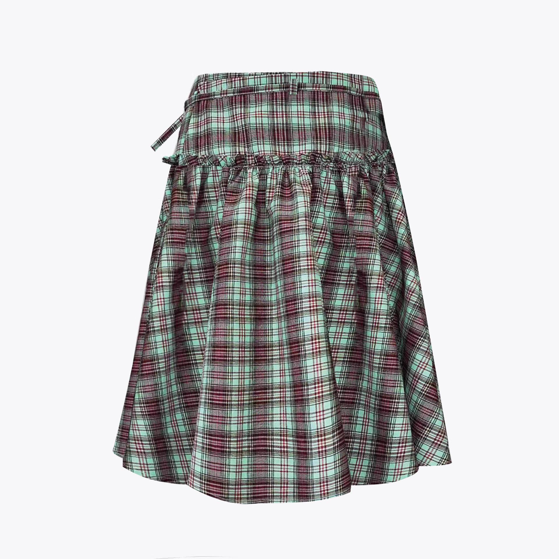 Милая, романтичная клетчатая миди-юбка с высокой талией, завязками, оборками и шнуровкой. Small
