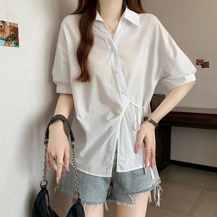 Plus Size Chic Irregular Loose Short Sleeve Slimming Shirt 4XL белый