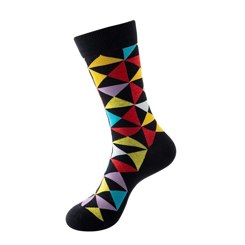 Geometric Cotton Crew Socks Men Women Breathable Anti-Odor High-Cut Casual