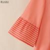 ZANZEA Women Casual V-Neck Loose 3/4 Sleeve Retro Blouse