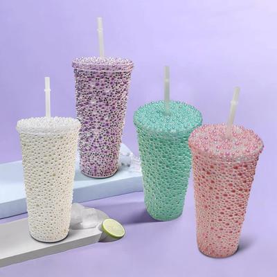Tazza da Caffè Cold Brew con Strass: Bicchiere PS a Doppio Strato con Cannuccia, Grande Capacità, Regalo Perfetto per Donne/Ragazze