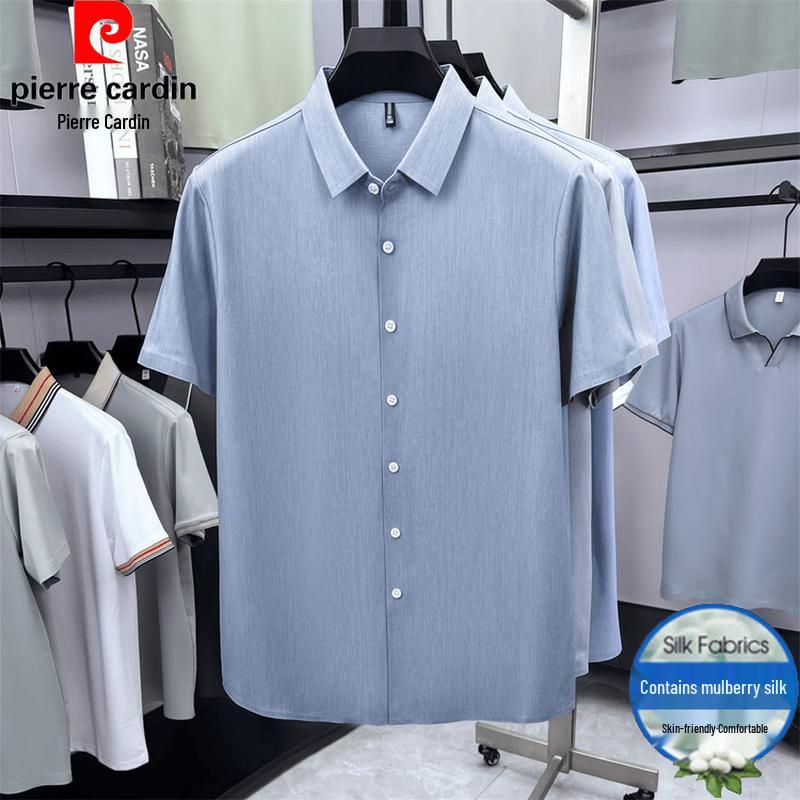Pierre Cardin Men's Summer Business Casual Silk Blend Short-Sleeve Shirt