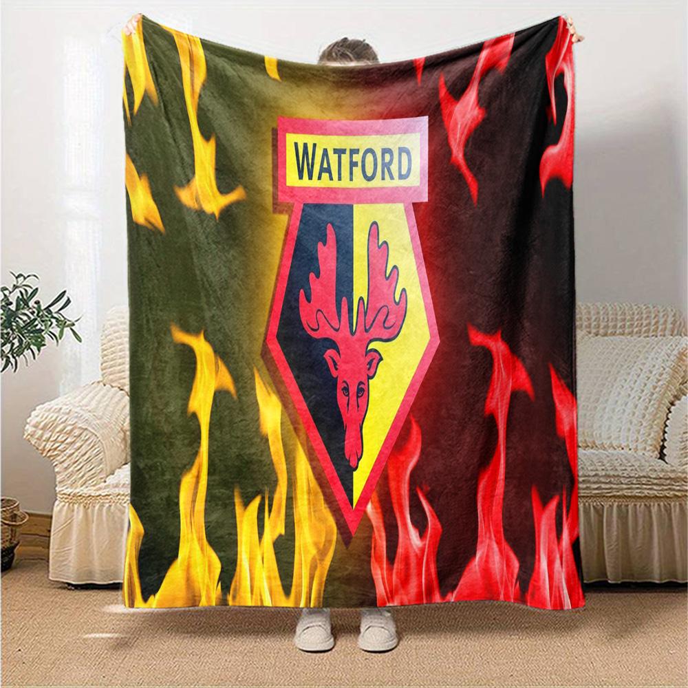 Watford Wappen Design Flanelldecke, Weiches Polyester, Modernes Design, Ganzjahres für Camping, Reisen, Geschenke für Feiertage oder Geburtstage