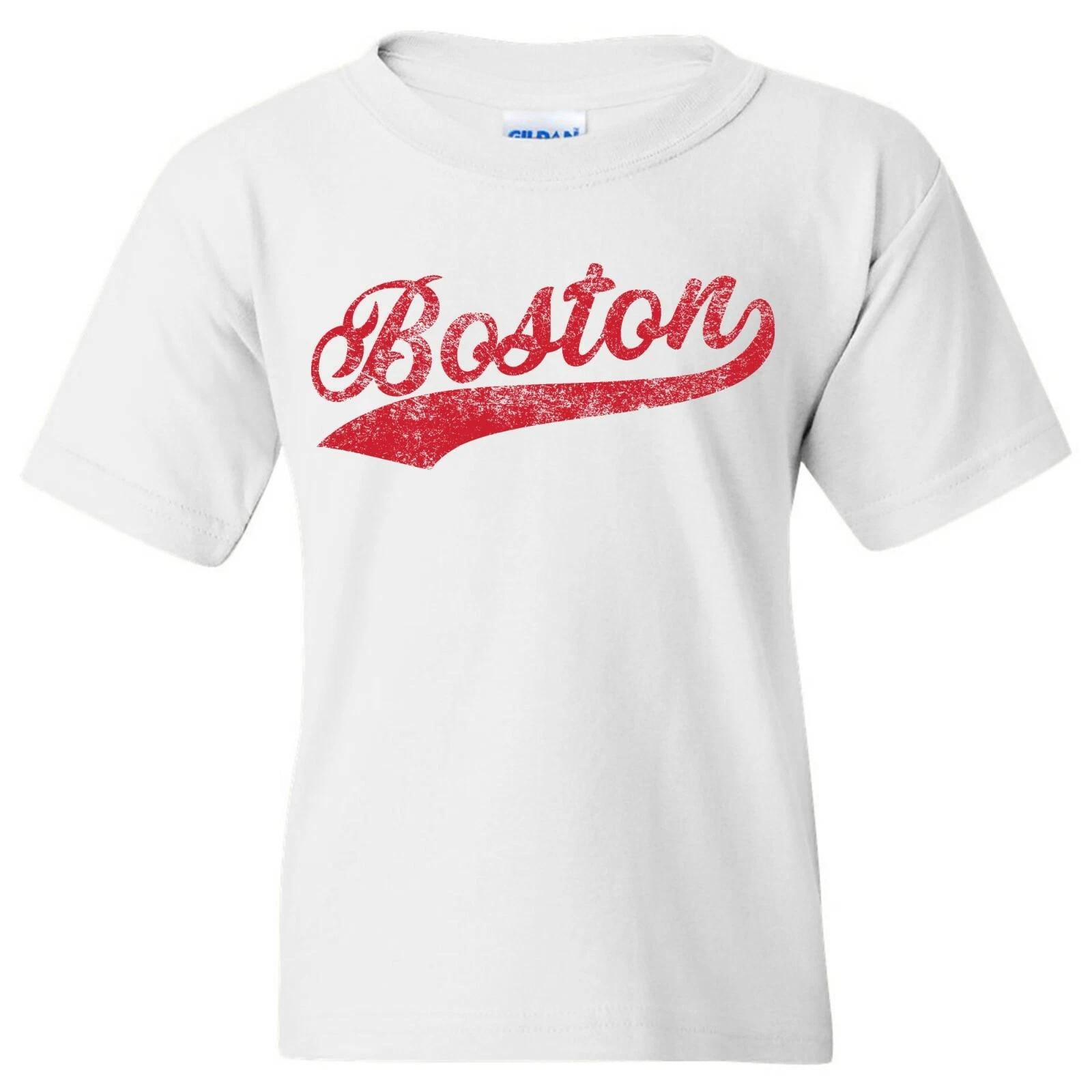 Boston City Baseball Script Youth T-Shirt - White 4XL