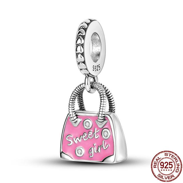 925 srebro torba na zakupy bagażowe walizka miłość podróż słodkie koraliki Fit Charms bransoletka biżuteria damska