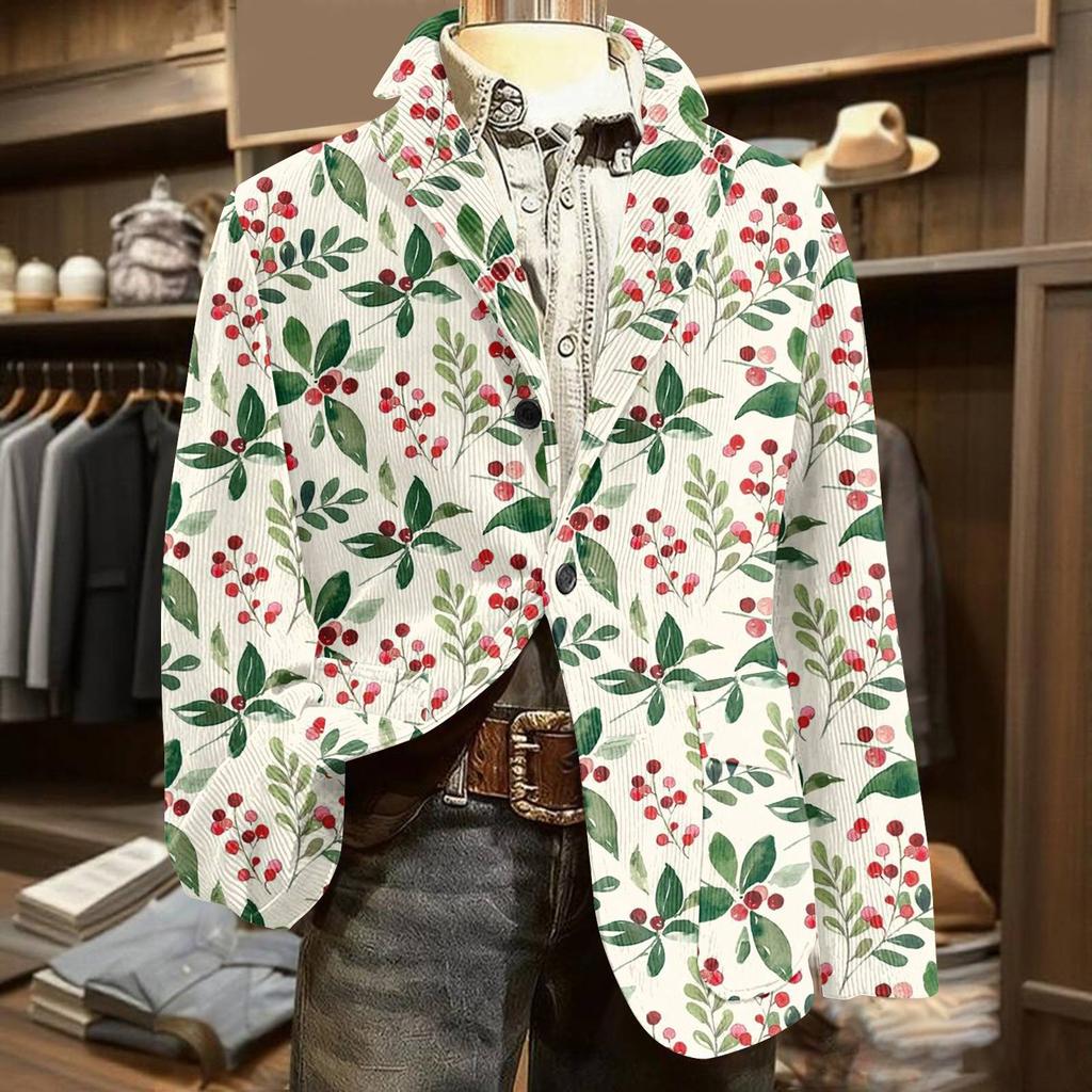 Men's Ugly Christmas Corduroy Warm Pocket Suit Jacket Cardigan Men's Casual Suit