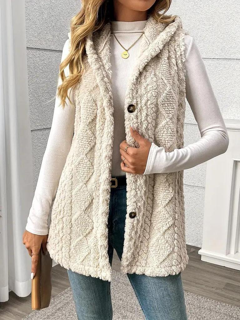 Wendbarer Plüsch-Kapuzen-Strickwesten-Cardigan für Damen - Einfarbig, Lässig, Herbst/Winter-Stil