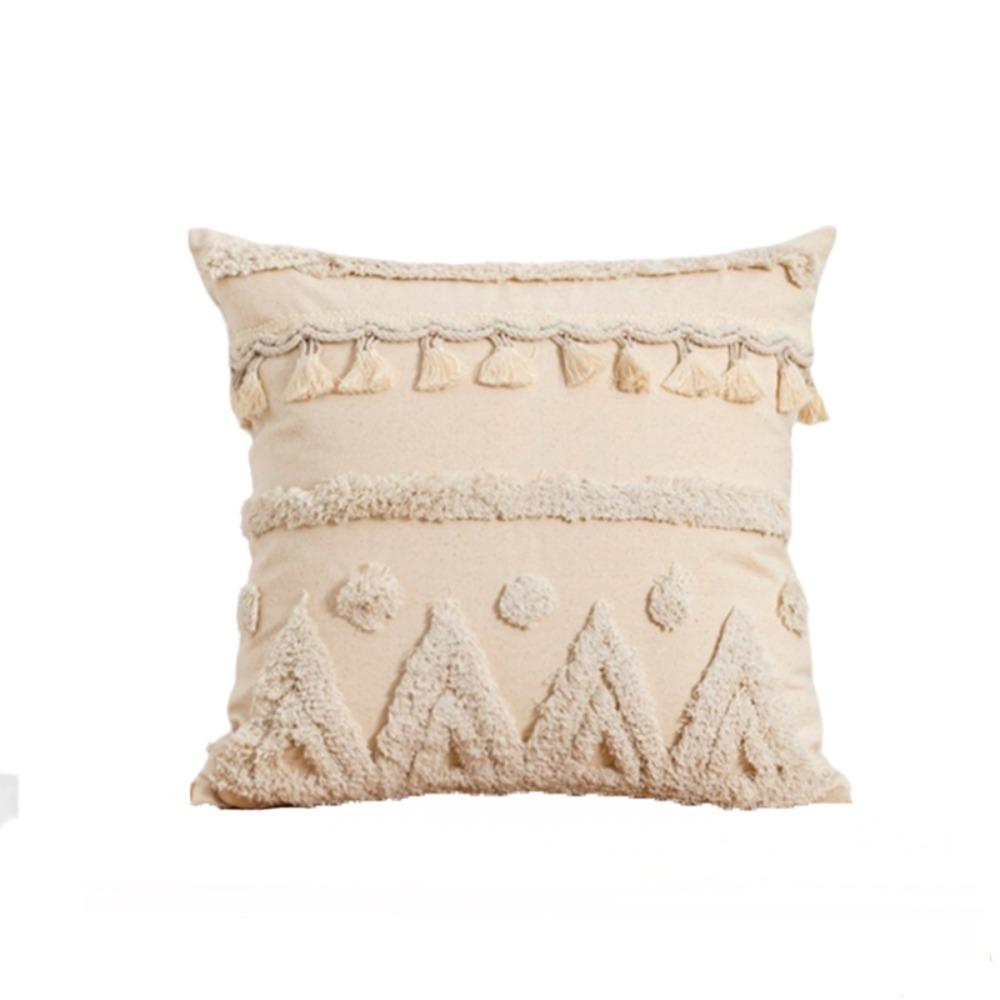 Vintage Bohemia Throw Pillow Cover Rustic Style Pillowcase Tufted Fringed Cushion Cover  Guesthouse Style D