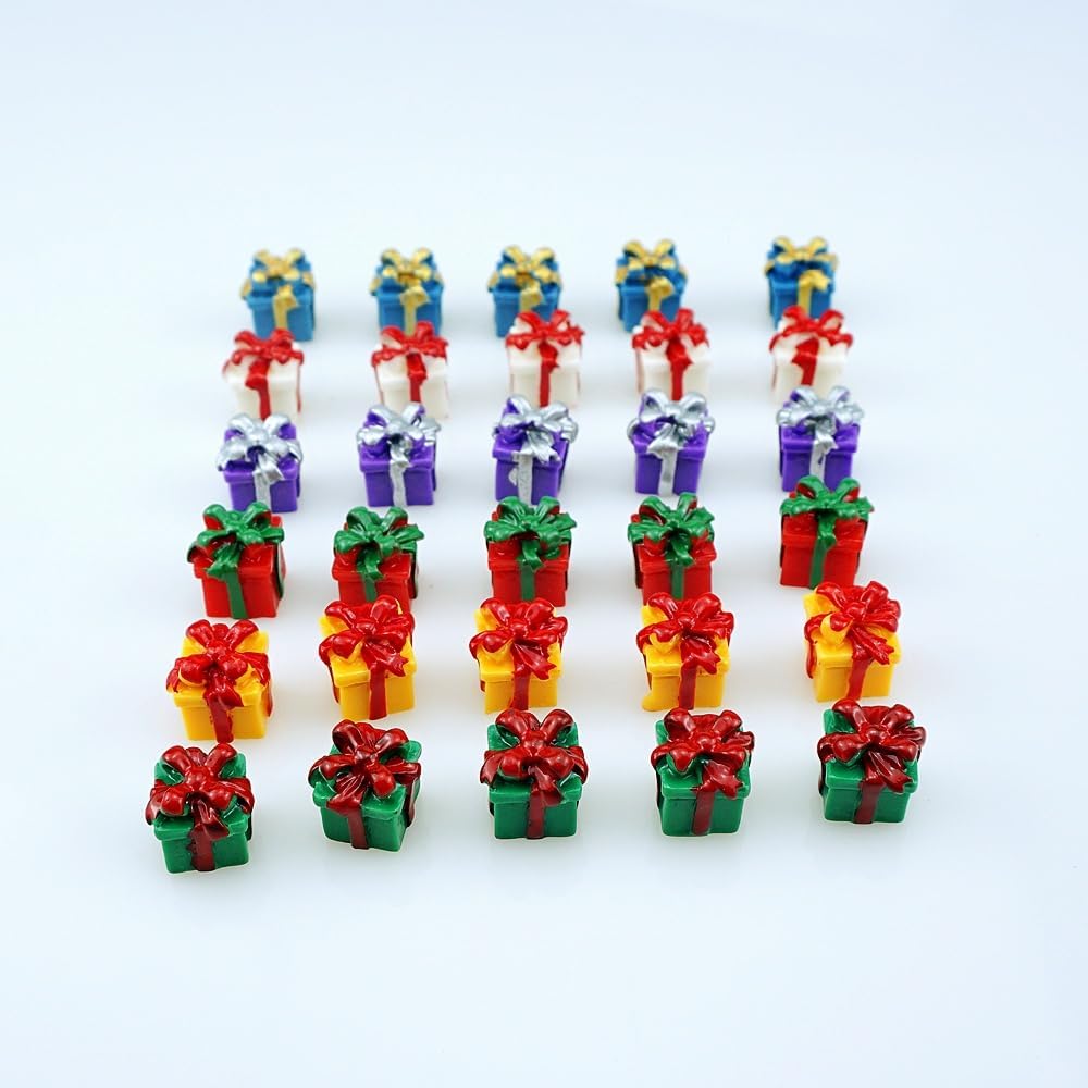 30 PCS Miniature Resin Gift Boxes Colorful Micro Holiday Presents Ornaments for DIY Crafts Festival Tabletop Decors