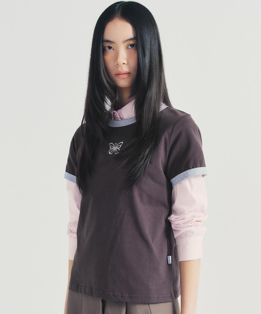 Nigaennikol Butterfly Contrast Ringer Top_Charcoal Silver
