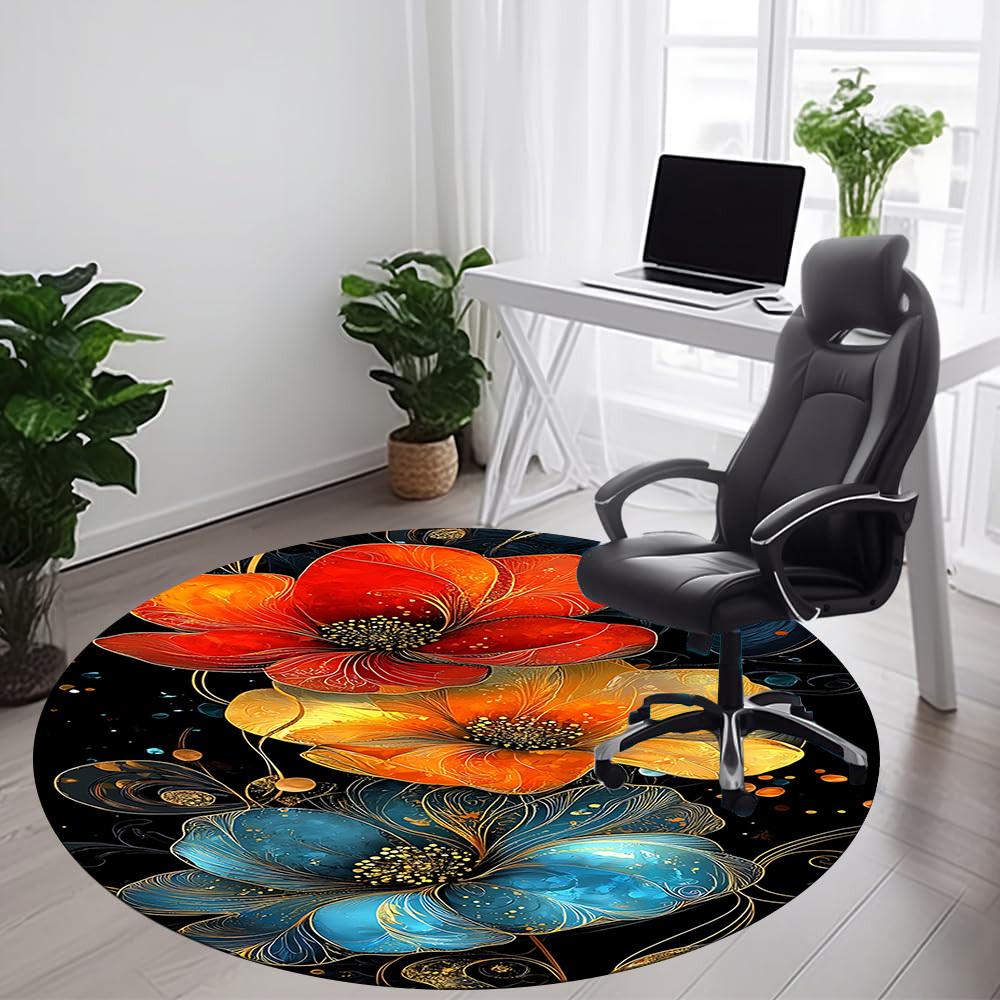 1pc Floral Fantasy Office Round Area Rug, Indoor Mat Suitable ForOffice, Under Office Chairs Bedroom Living Room Home Decor, Room Deco  D088