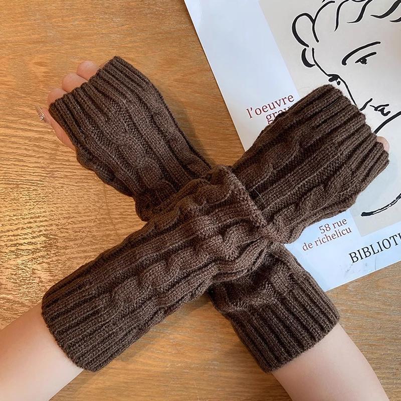 

Soft Women Long Fingerless Gloves Female Glove Lolita Kawaii Mitten Winter Warmer Knitted Arm Sleeve Girls Punk Gothic Gloves кофейный