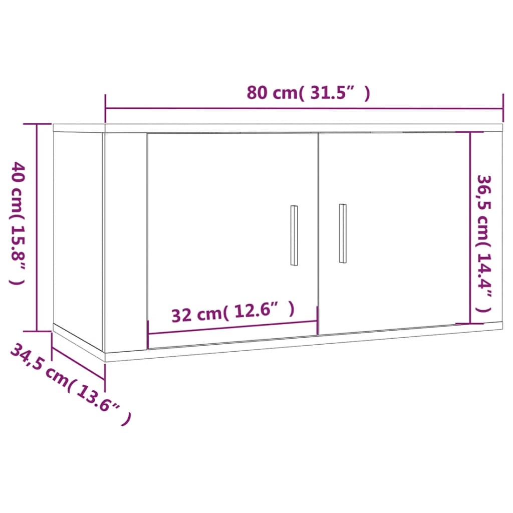 Wall Mounted TV Cabinets Set of 2 Smoked Oak Finish 31.5 X 13.6 X 15.7 In (L X W X H)