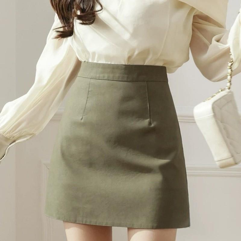 Qooth Elegant A Line Mini Slim Faux Leather PU Bodycon Skirt Pencil Skirt Fashion Women QT2658