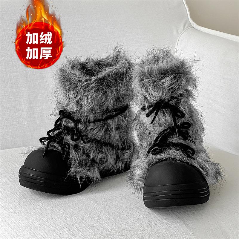 Thick-soled snow boots couple new winter warm wear large cotton shoes heightening piled thickened short boots
