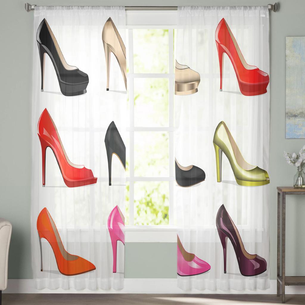 Color High Heels Tulle Curtains For Living Room Sheer Curtain Bedroom Voile Decorative Window Treatments